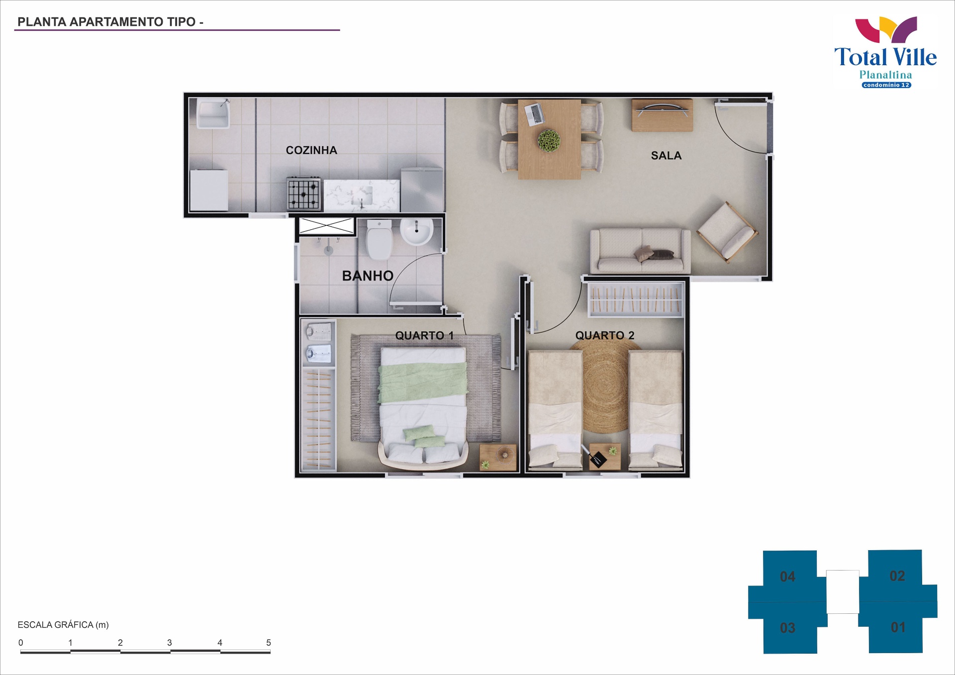 Planta Apartamento Tipo — 2 quartos